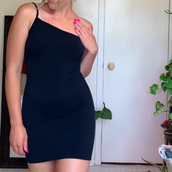 TNA Black Super Soft Stretchy Mini Dress - Single Strap - Picture 2 of 4